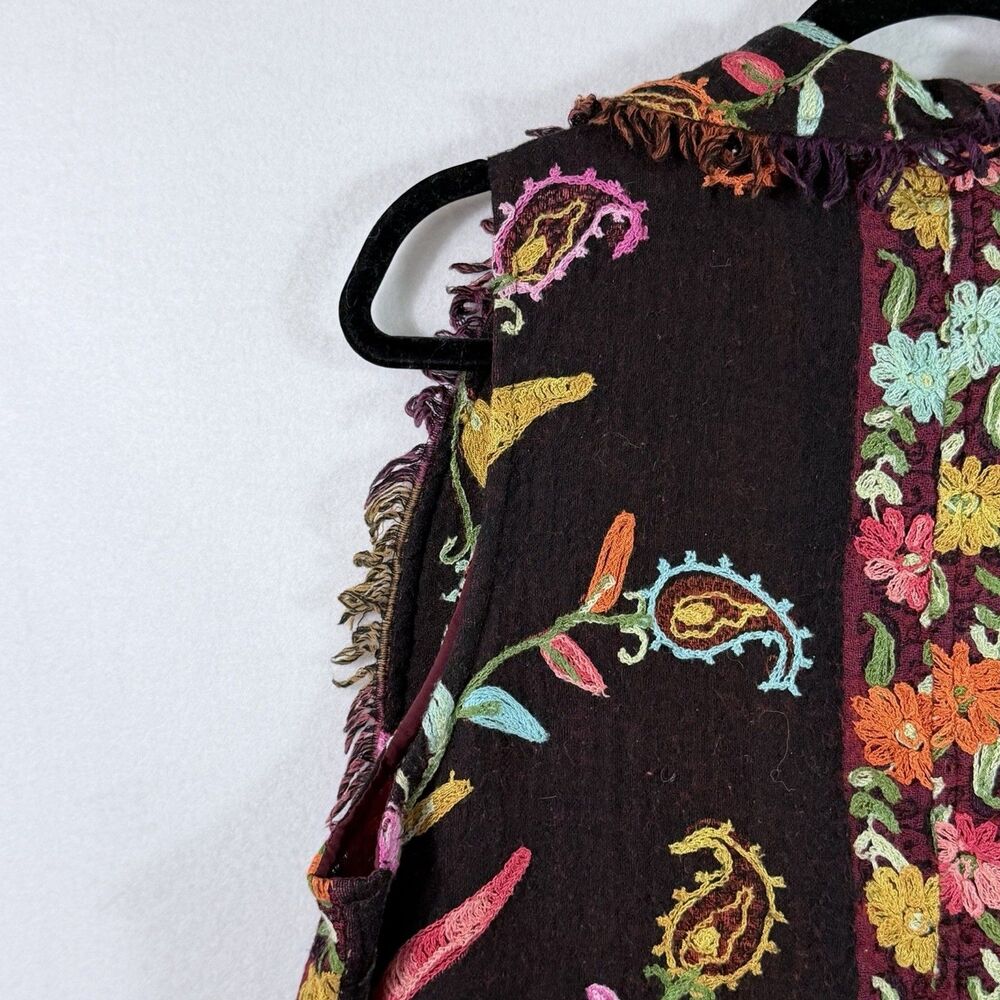 ANU 100% Wool Artsy Art to Wear Colorful Embroidered Boho Woven Vest Women's L - Picture 8 of 9